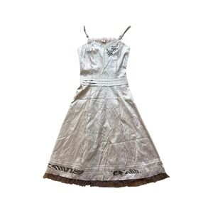 Burning Torch Women Champagne Beaded Raw Edge Tulle Midi Slip Dress Pink